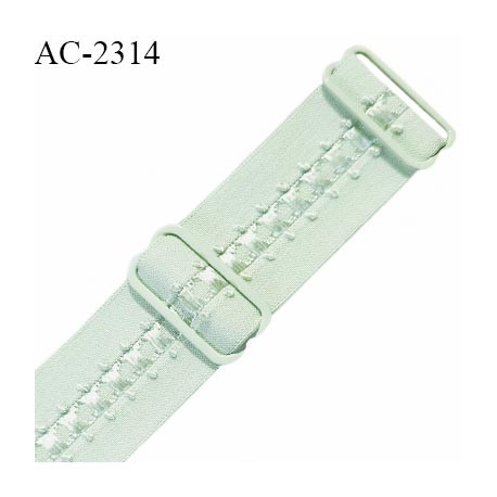 Bretelle lingerie SG 24 mm très haut de gamme couleur vert amande avec 2 barrettes largeur 24 mm longueur 32 cm prix à l'unité