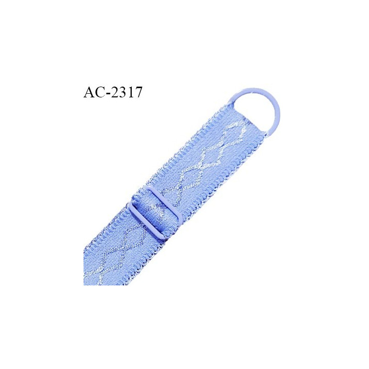Bretelle lingerie SG 18 mm très haut de gamme couleur bleu provence avec 1 barrette et 1 anneau largeur 18 mm longueur 37 cm