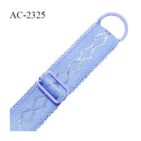 Bretelle lingerie SG 16 mm très haut de gamme couleur bleu provence avec 1 barrette et 1 anneau largeur 16 mm longueur 37 cm