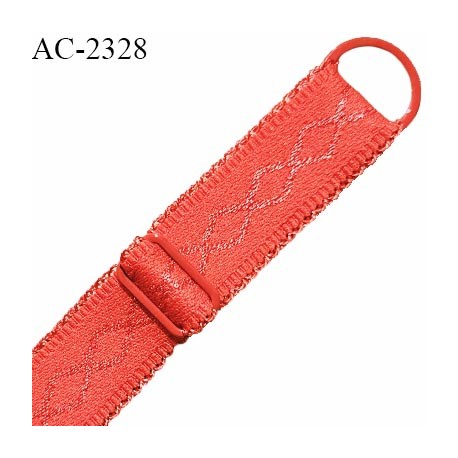 Bretelle lingerie SG 18 mm très haut de gamme couleur rouge orangé avec 1 barrette et 1 anneau largeur 18 mm longueur 37 cm