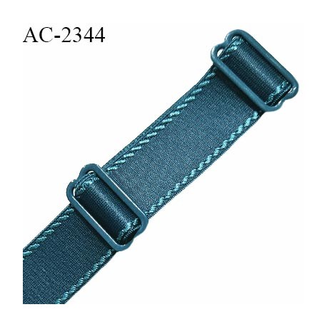 Bretelle lingerie SG 18 mm très haut de gamme couleur bleu cyprès avec 2 barrettes largeur 18 mm longueur 22 cm prix à l'unité
