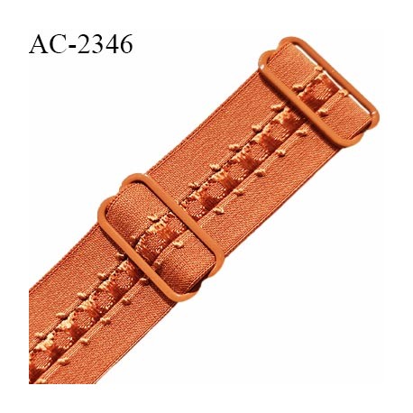 Bretelle lingerie SG 24 mm très haut de gamme couleur orange cuivrée avec 2 barrettes largeur 24 mm longueur 32 cm
