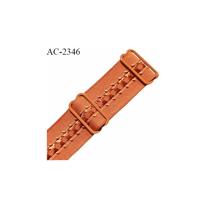 Bretelle lingerie SG 24 mm très haut de gamme couleur orange cuivrée avec 2 barrettes largeur 24 mm longueur 32 cm