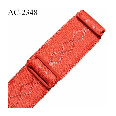 Bretelle lingerie SG 24 mm très haut de gamme couleur rouge orangé avec 2 barrettes largeur 24 mm longueur 32 cm prix à l'unité