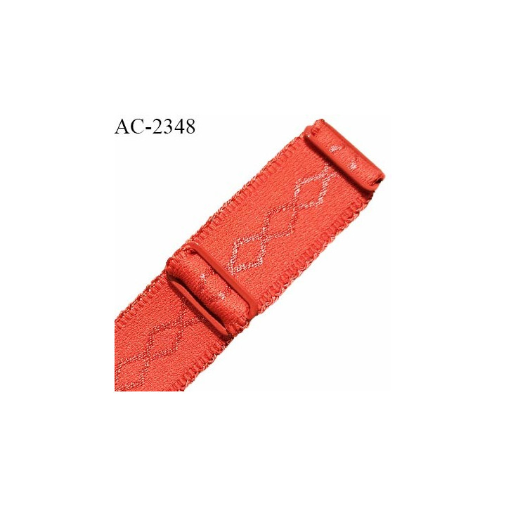 Bretelle lingerie SG 24 mm très haut de gamme couleur rouge orangé avec 2 barrettes largeur 24 mm longueur 32 cm prix à l'unité
