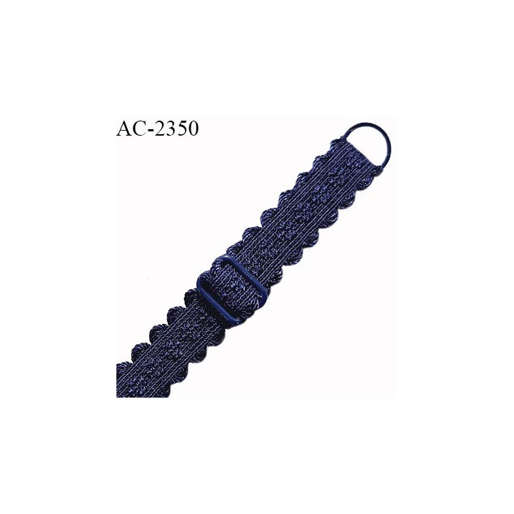 Bretelle lingerie SG 10 mm très haut de gamme avec 1 barrette et 1 anneau couleur bleu marine largeur 16 mm longueur 38 cm