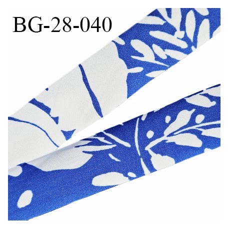 Biais à plat extensible 28 mm à plier en jersey élasthanne couleur bleu et blanc largeur 28 mm prix au mètre