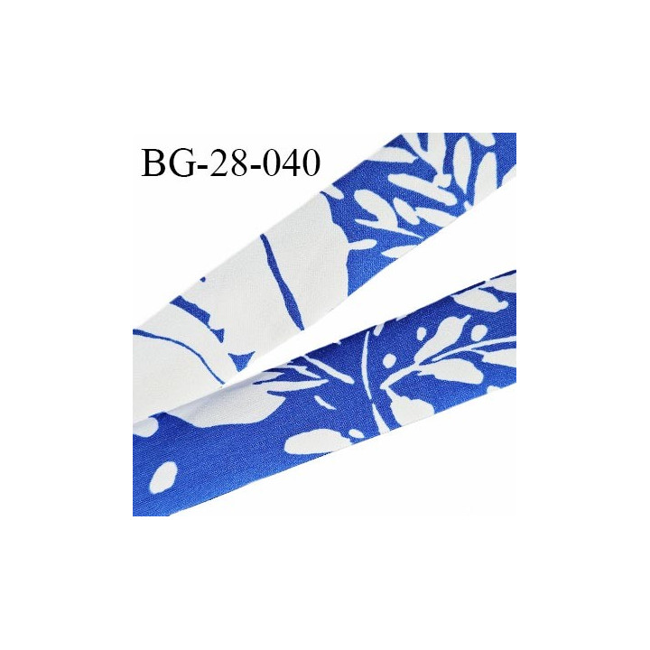 Biais à plat extensible 28 mm à plier en jersey élasthanne couleur bleu et blanc largeur 28 mm prix au mètre