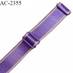 Bretelle lingerie SG 24 mm très haut de gamme couleur violet brillant et doré avec 2 barrettes largeur 24 mm longueur 32 cm
