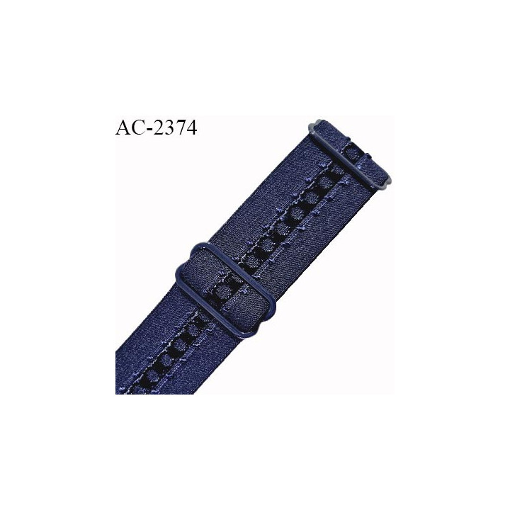 Bretelle lingerie SG 24 mm très haut de gamme couleur bleu marine avec 2 barrettes largeur 24 mm longueur 37 cm