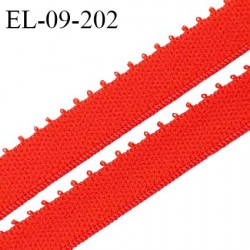 Elastique lingerie 7 mm + 2 mm picots couleur rouge orangé largeur 7 mm + 2 mm de picots allongement +190% prix au mètre