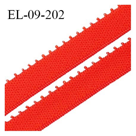 Elastique lingerie 7 mm + 2 mm picots couleur rouge orangé largeur 7 mm + 2 mm de picots allongement +190% prix au mètre