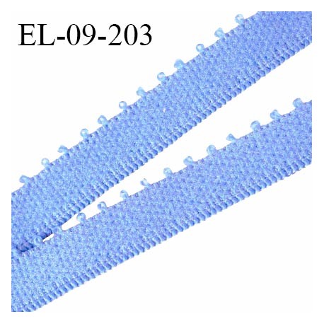 Elastique picot 9 mm lingerie couleur bleu provence largeur 9 mm haut de gamme allongement +190% prix au mètre