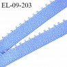 Elastique picot 9 mm lingerie couleur bleu provence largeur 9 mm haut de gamme allongement +190% prix au mètre