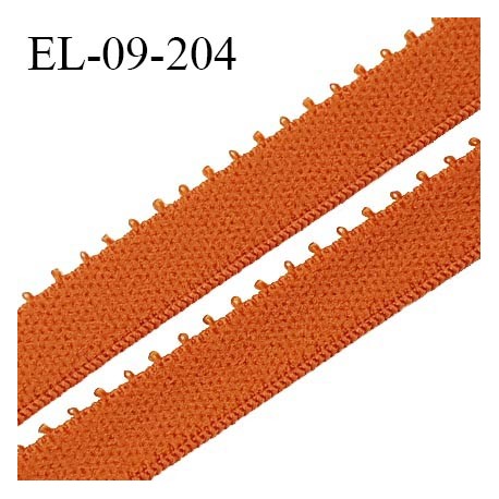 Elastique picot 9 mm lingerie couleur orange cuivrée largeur 9 mm haut de gamme allongement +190% prix au mètre