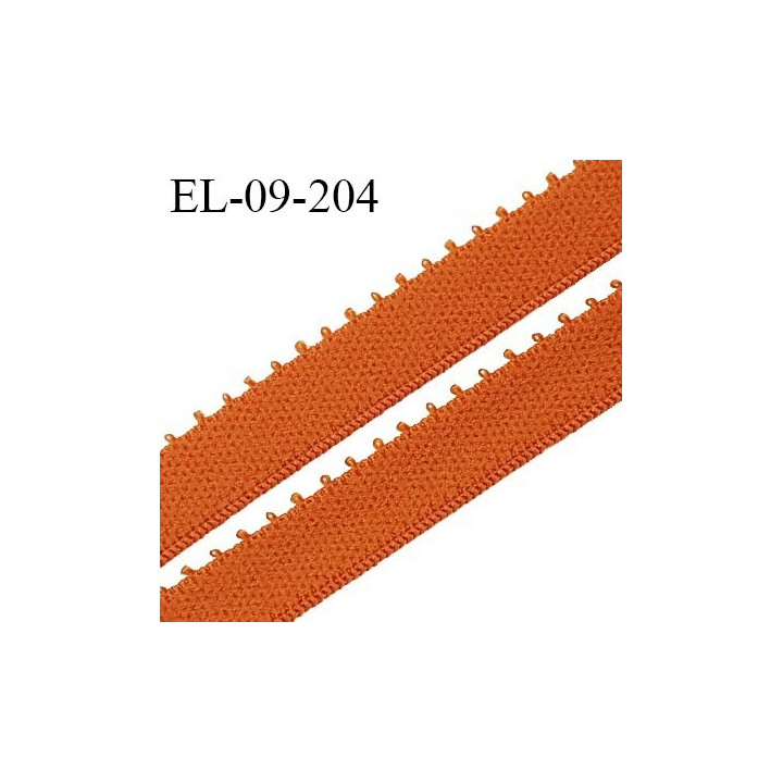 Elastique picot 9 mm lingerie couleur orange cuivrée largeur 9 mm haut de gamme allongement +190% prix au mètre