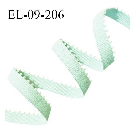 Elastique picot 9 mm lingerie couleur vert amande largeur 9 mm haut de gamme allongement +190% prix au mètre