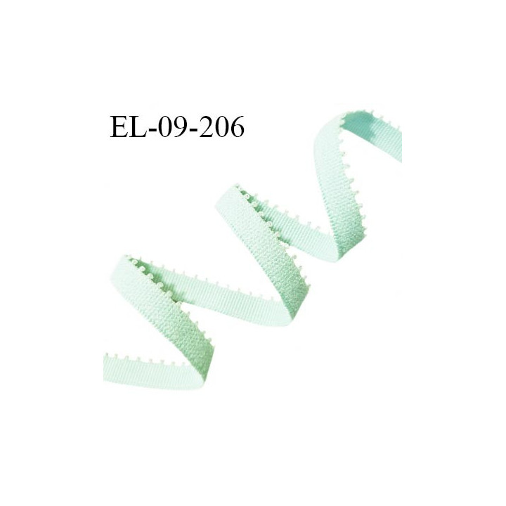 Elastique picot 9 mm lingerie couleur vert amande largeur 9 mm haut de gamme allongement +190% prix au mètre