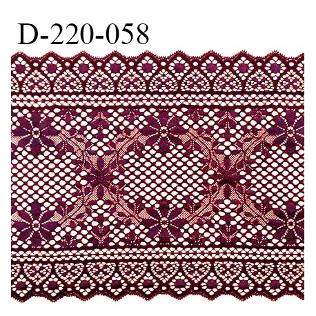 Dentelle 22 cm extensible couleur bordeaux ou grenat très haut de gamme largeur 22 centimètres très belle prix au mètre