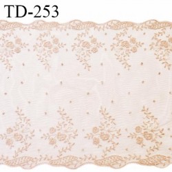 Dentelle broderie 21 cm très haut de gamme non extensible largeur 20 cm couleur pralin ou beige rosé prix pour un mètre