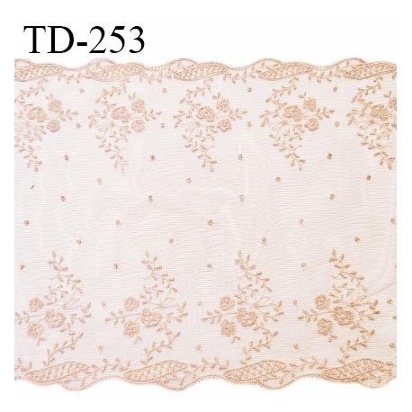 Dentelle broderie 21 cm très haut de gamme non extensible largeur 20 cm couleur pralin ou beige rosé prix pour un mètre