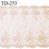 Dentelle broderie 21 cm très haut de gamme non extensible largeur 20 cm couleur pralin ou beige rosé prix pour un mètre