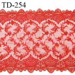 Dentelle broderie 18 cm très haut de gamme non extensible largeur 18 cm couleur rouge orangé très belle prix pour un mètre