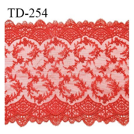 Dentelle broderie 18 cm très haut de gamme non extensible largeur 18 cm couleur rouge orangé très belle prix pour un mètre