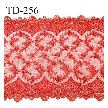 Dentelle broderie 18 cm extensible très haut de gamme largeur 18 cm couleur rouge orangé très belle prix pour un mètre