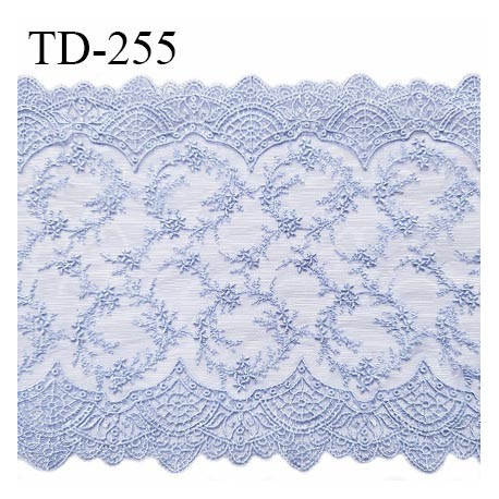 Dentelle broderie 18 cm extensible très haut de gamme largeur 18 cm couleur bleu ciel ou bleu provence prix pour un mètre