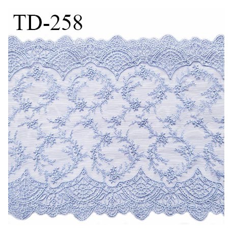 Dentelle broderie 21 cm non extensible très haut de gamme largeur 21 cm couleur bleu ciel ou bleu provence prix pour un mètre