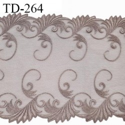 Dentelle 24 cm brodée sur tulle extensible couleur marron haut de gamme douce agréable au toucher largeur 24 cm prix pour 1 M