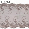 Dentelle 24 cm brodée sur tulle extensible couleur marron haut de gamme douce agréable au toucher largeur 24 cm prix pour 1 M