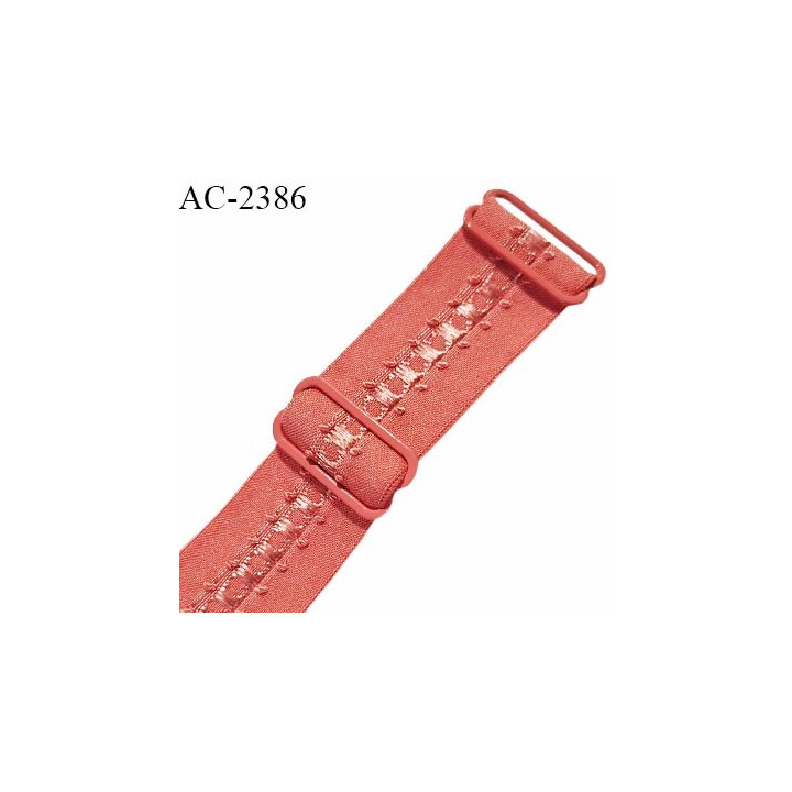 Bretelle lingerie SG 24 mm très haut de gamme couleur orange corail ou papaye avec 2 barrettes largeur 24 mm longueur 32 cm