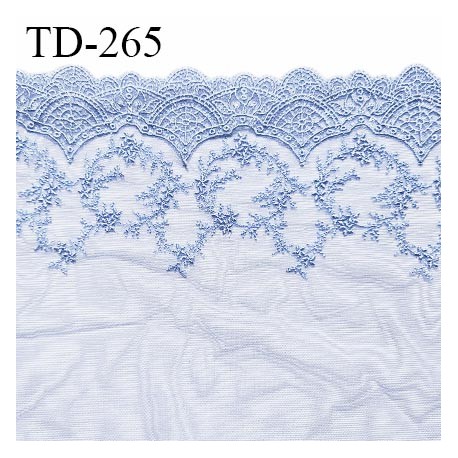 Dentelle broderie 23 cm extensible très haut de gamme largeur 23 cm couleur bleu ciel ou provence prix pour un mètre