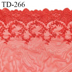 Dentelle broderie 23 cm extensible très haut de gamme largeur 23 cm couleur rouge orangé prix pour un mètre