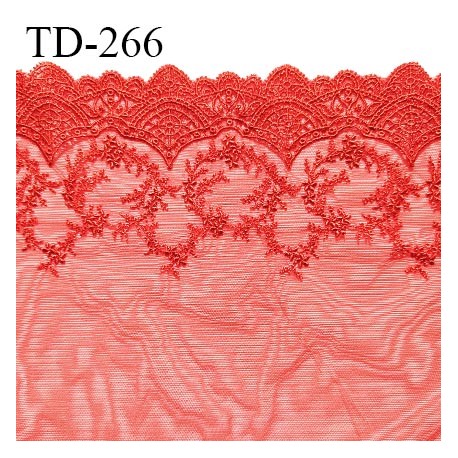 Dentelle broderie 23 cm extensible très haut de gamme largeur 23 cm couleur rouge orangé prix pour un mètre