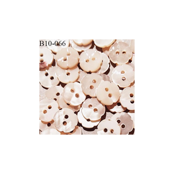 Bouton 10 mm haut de gamme couleur rose pâle ou sable doré brillant en forme de fleur 2 trous fabriqué en France prix à la pièce