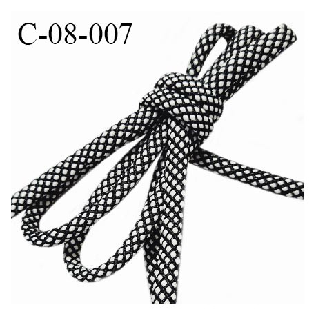 Cordon 8 mm très solide couleur noir et blanc diamètre 8 mm avec cordon intérieur de 4 mm prix au mètre