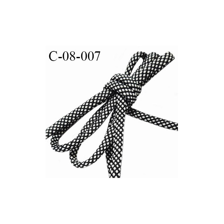 Cordon 8 mm très solide couleur noir et blanc diamètre 8 mm avec cordon intérieur de 4 mm prix au mètre