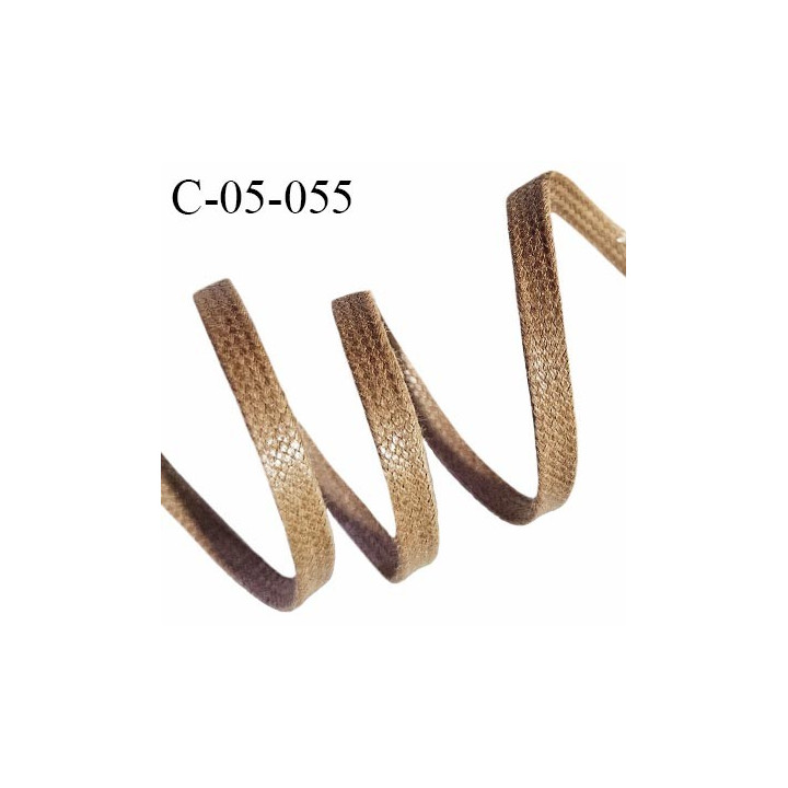 Cordon plat effet ciré lacet 5 mm très solide couleur marron clair prix au mètre