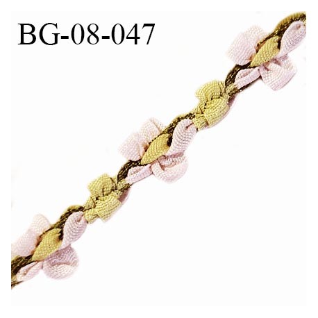 Galon haut de gamme motif fleurs 8 mm couleur rose et vert en polyester largeur 8 mm prix au mètre