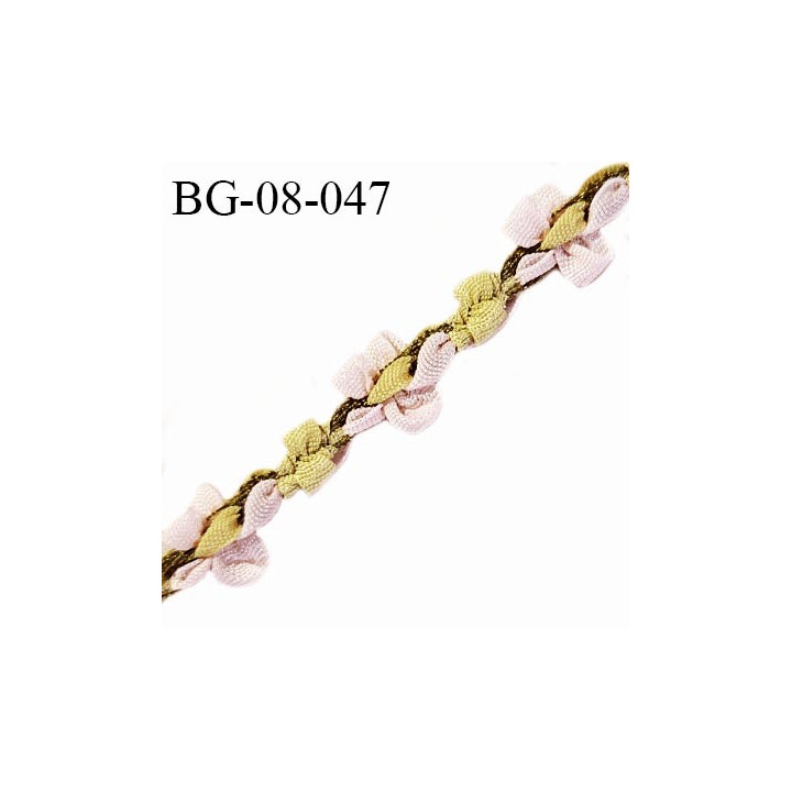 Galon haut de gamme motif fleurs 8 mm couleur rose et vert en polyester largeur 8 mm prix au mètre