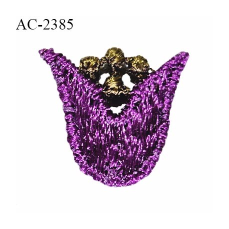 Guipure décor ornement spécial lingerie haut de gamme motif à coudre couleur violet et bronze longueur 15 mm largeur 15 mm