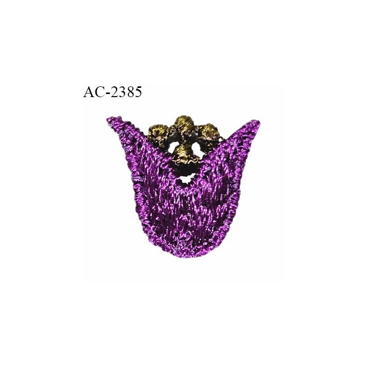 Guipure décor ornement spécial lingerie haut de gamme motif à coudre couleur violet et bronze longueur 15 mm largeur 15 mm