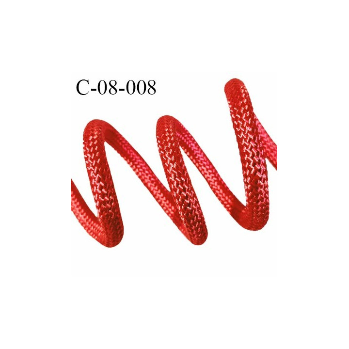 Cordon 8 mm synthétique très solide couleur rouge satiné diamètre 8 mm avec 3 cordons intérieurs prix au mètre