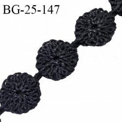 Galon ruban crochet 25 mm petites fleurs couleur noir prix du mètre