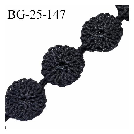 Galon ruban crochet 25 mm petites fleurs couleur noir prix du mètre