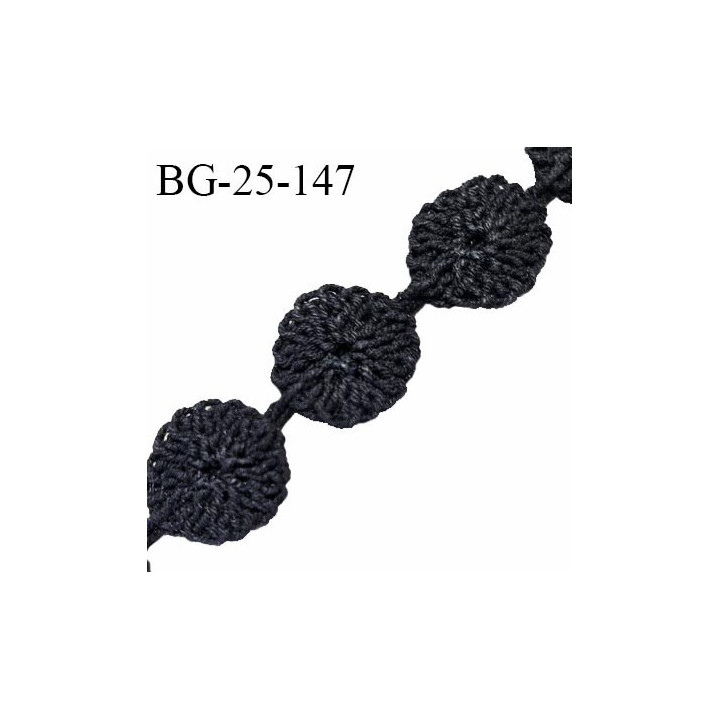 Galon ruban crochet 25 mm petites fleurs couleur noir prix du mètre