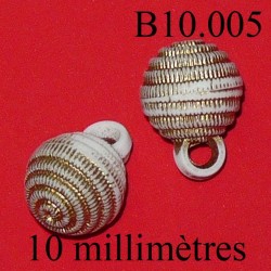 bouton 10 mm couleur blanc et doré accroche avec anneau